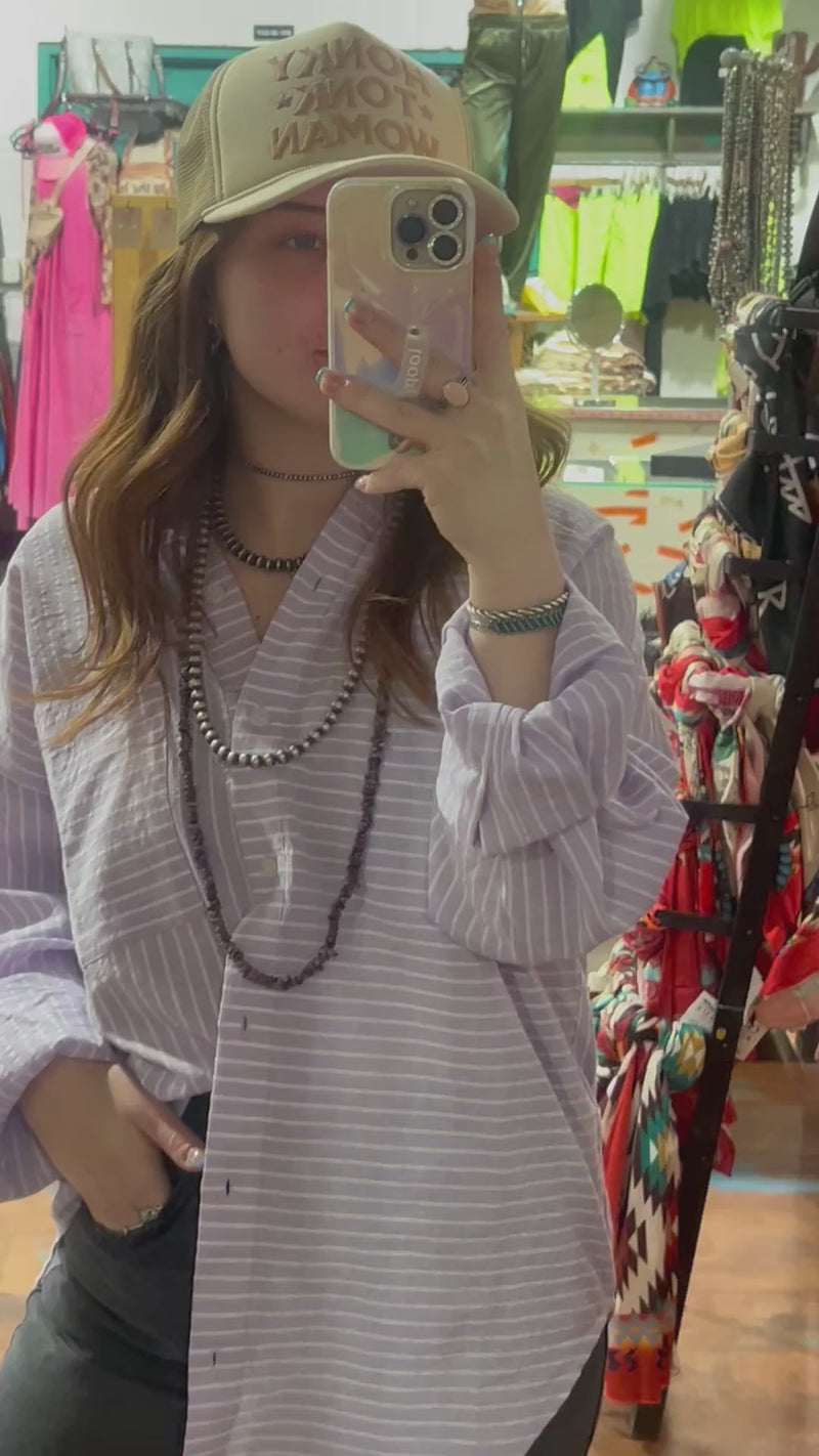 Purple Striped Button Down Top