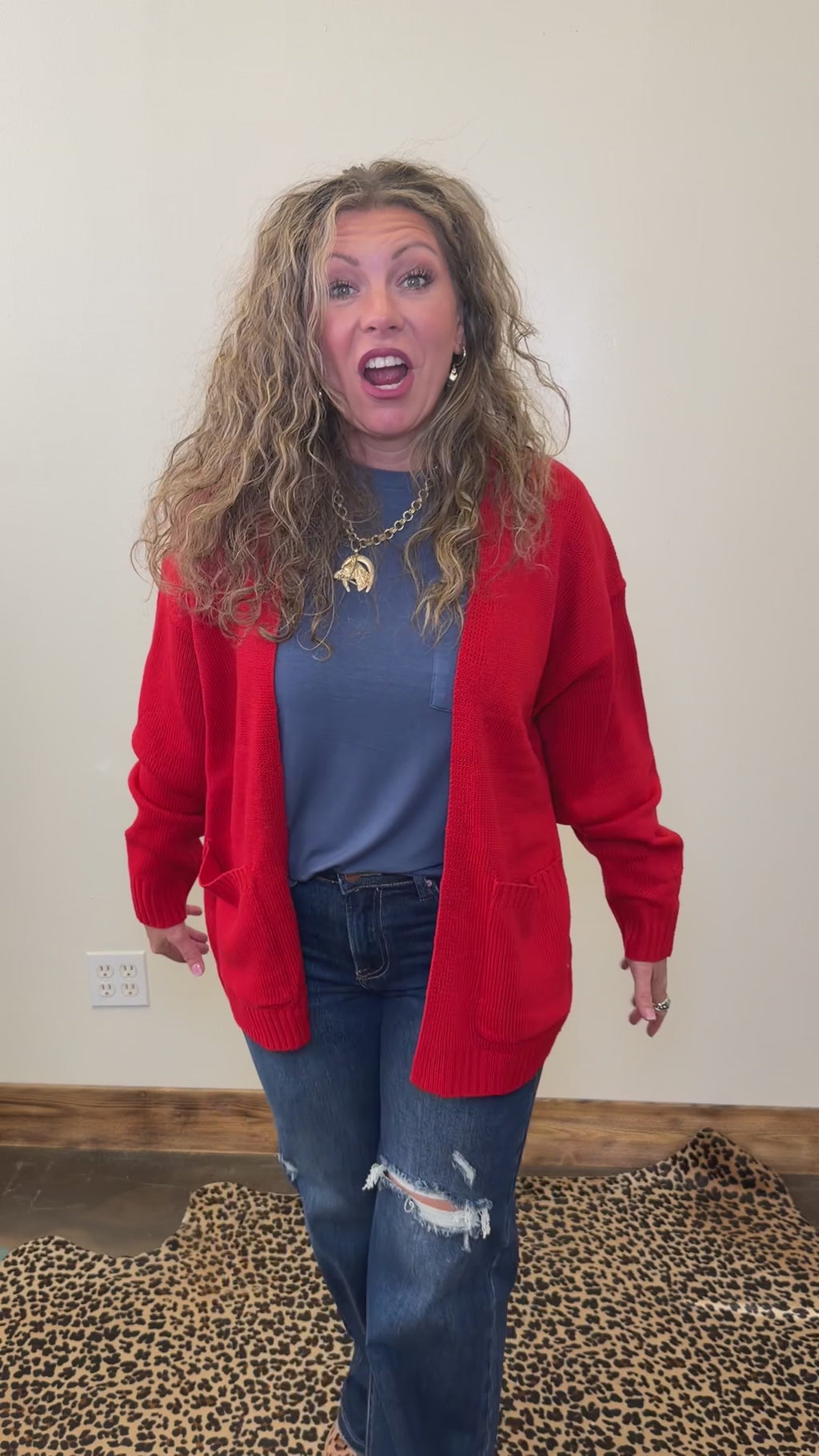 Red Long Sleeve Sweater Cardigan - Country Lace Boutique