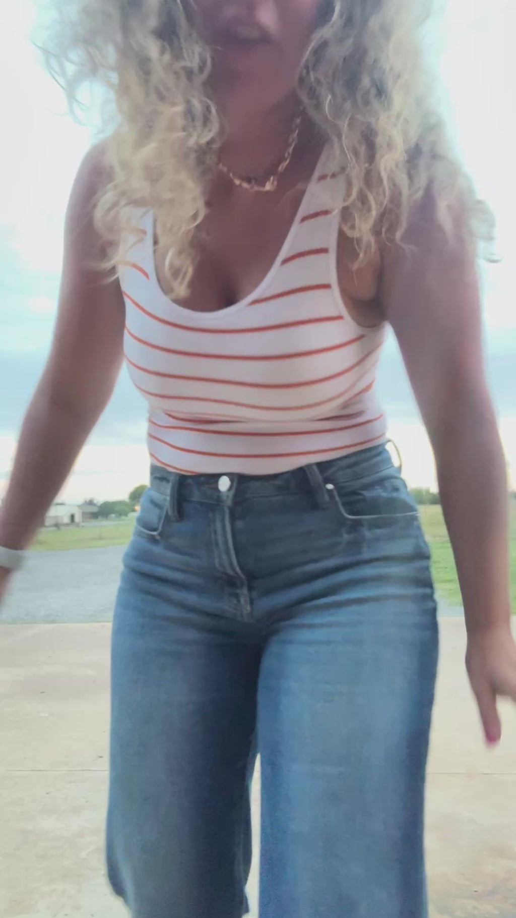 Orange & White Striped Ribbed Tank Top with Built in Bra - Country Lace Boutique