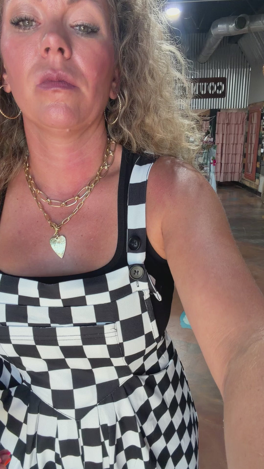 Round The Track Checkered Jumpsuit/Overalls - Country Lace Boutique