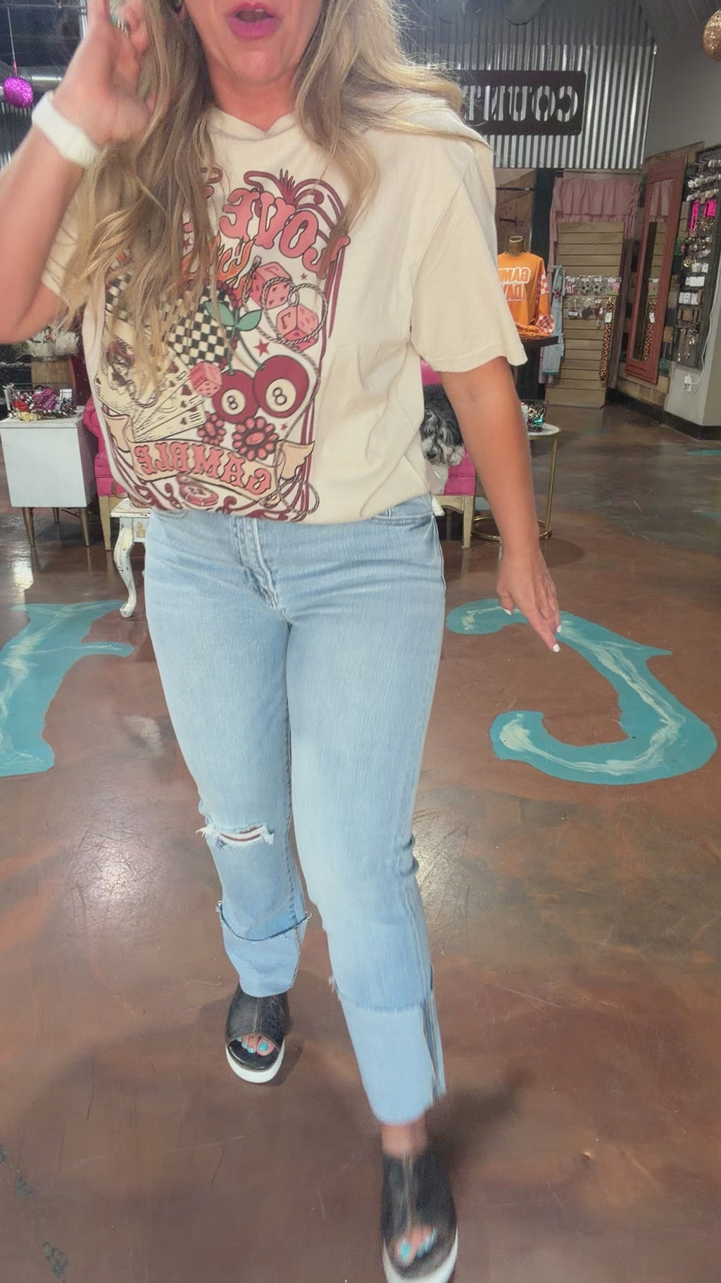 Lightwash High Rise Distressed Knee Straight-Wide Cuffed Risen Jeans - Country Lace Boutique