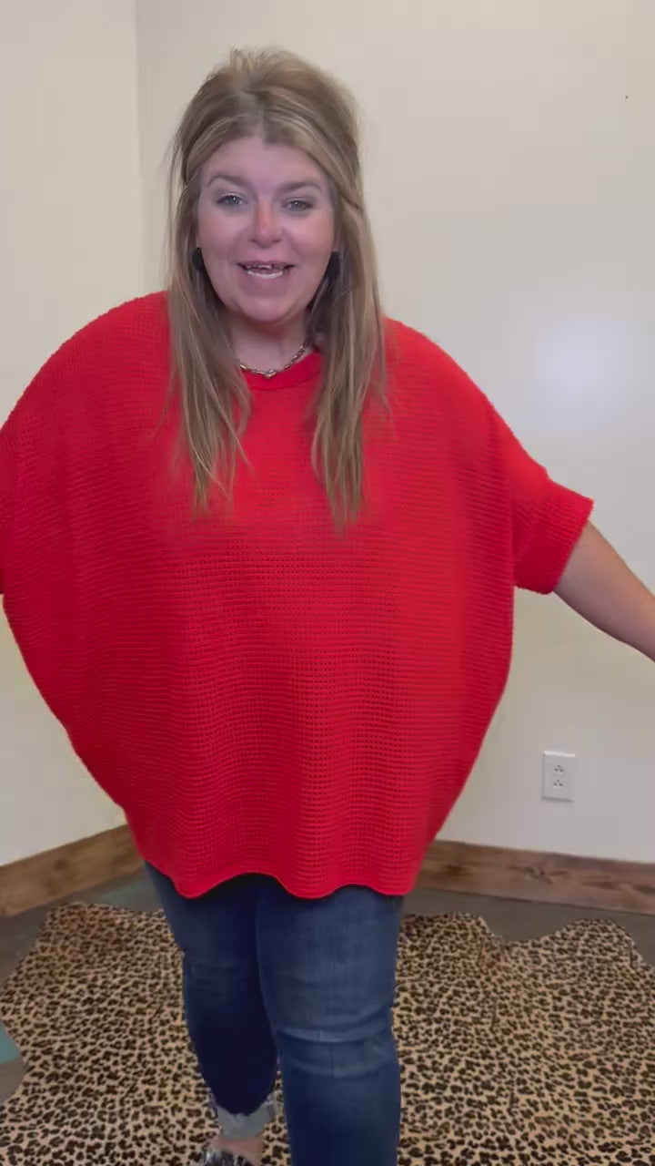 Red Waffle Dolman Short Sleeve Top - Country Lace Boutique