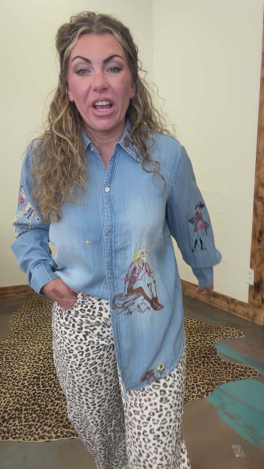 Cream Leopard Barrel Risen Jeans - Country Lace Boutique