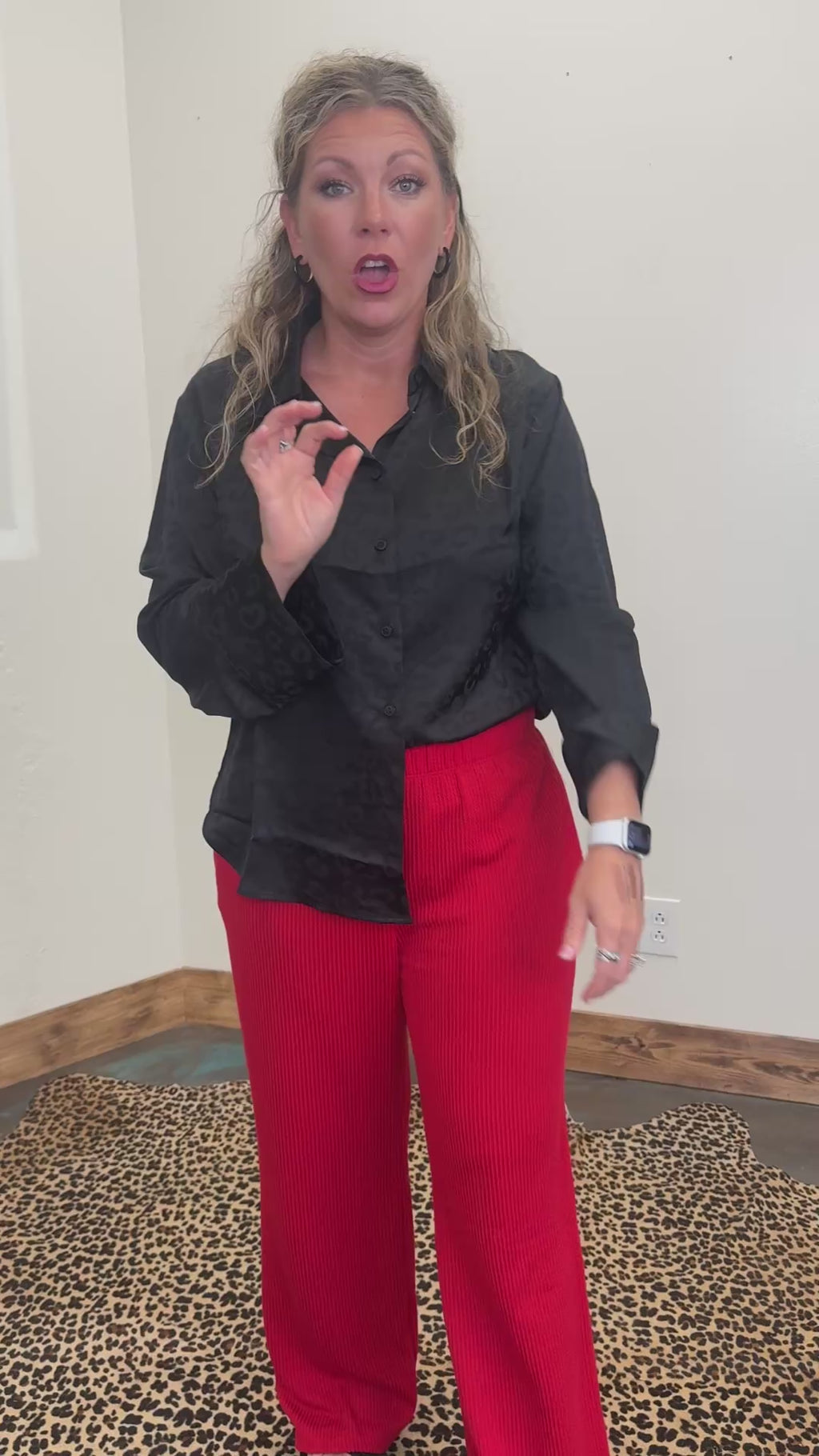 Silky Black Leopard Long Sleeve Button Up Top - Country Lace Boutique