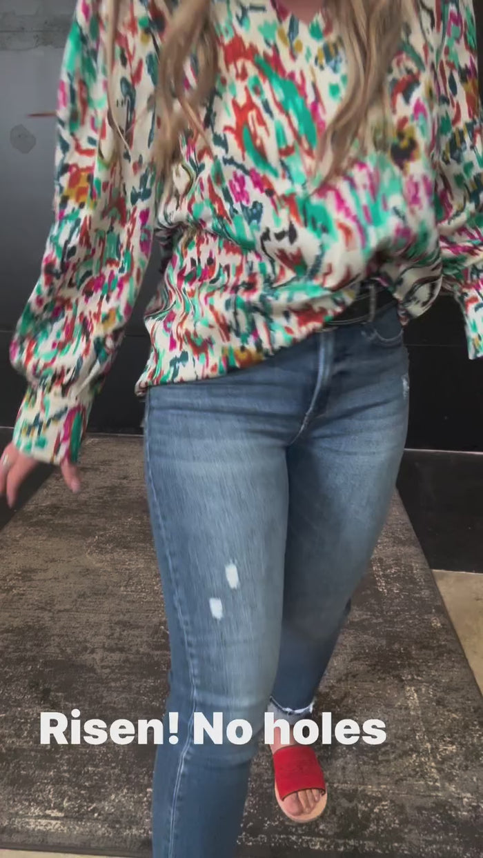 Dark Little Distressed Risen Straight Leg Jeans