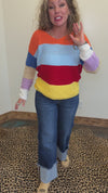 Bright Multi Color Twisted Back Long Sleeve Sweater