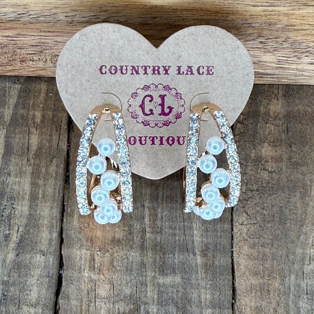 Princess Bling & Pearl Gold Hoop Fashion Earring - Country Lace Boutique