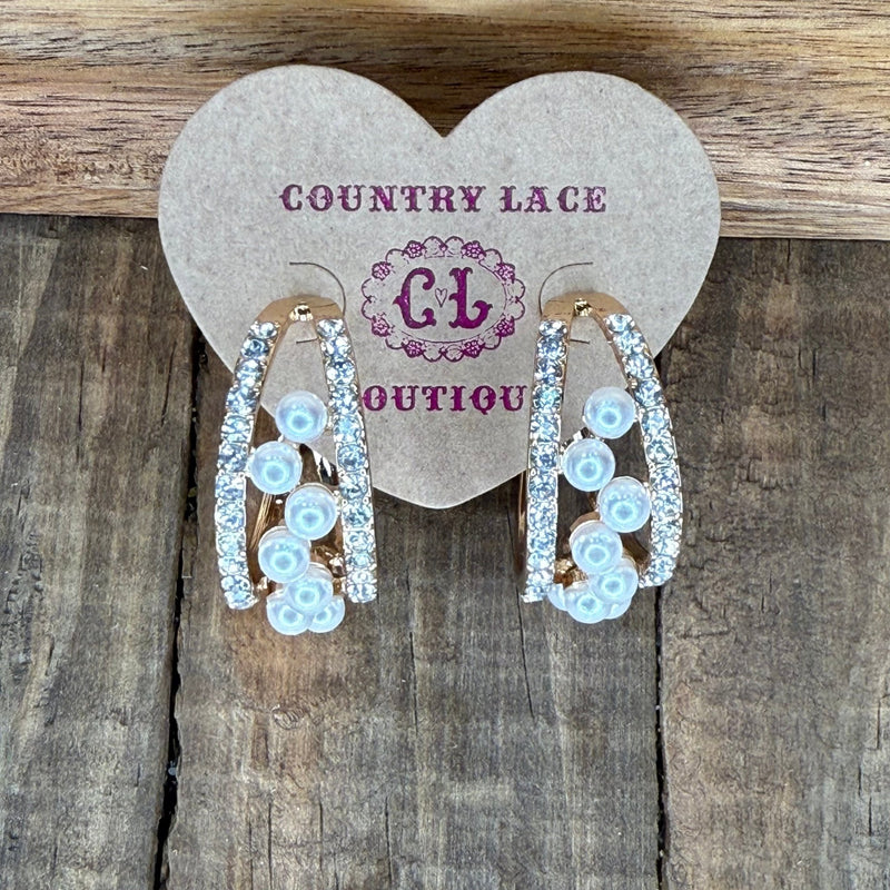 Princess Bling & Pearl Gold Hoop Fashion Earring - Country Lace Boutique
