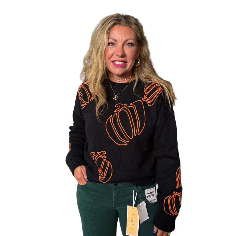 Pumpkin Embroider ed Halloween Thanksgiving Sweater - Country Lace Boutique