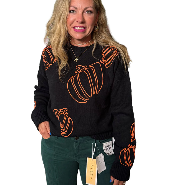 Pumpkin Embroider ed Halloween Thanksgiving Sweater - Country Lace Boutique