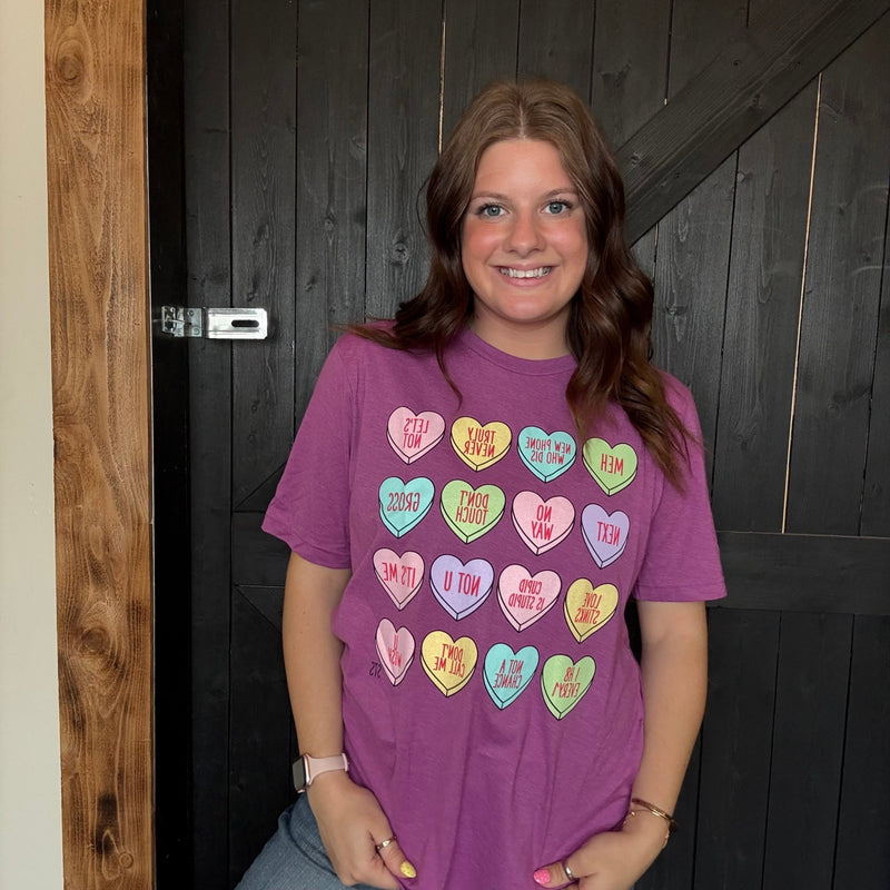 Purple Conversation Hearts T-shirt / X - Large - Country Lace Boutique