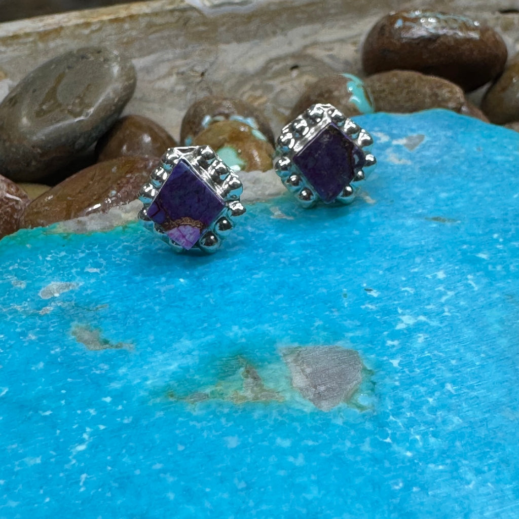 Purple Diamond Post Stud Sterling Silver Earring - Country Lace Boutique