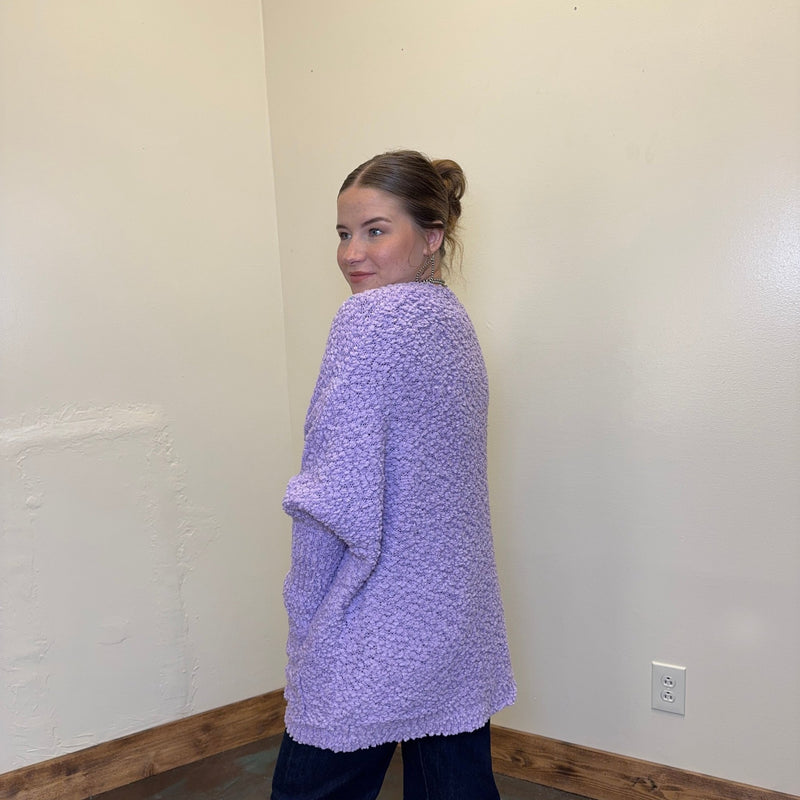 Purple Lilac Bubble Open Front w/ Pockets Long Sleeve Cardigan - Country Lace Boutique