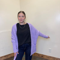 Purple Lilac Bubble Open Front w/ Pockets Long Sleeve Cardigan - Country Lace Boutique