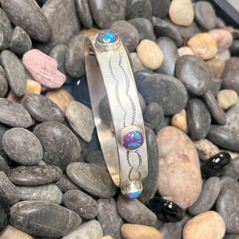 Purple Mohave & Turquoise with Stamped Sterling Silver Bangle Bracelet - Country Lace Boutique
