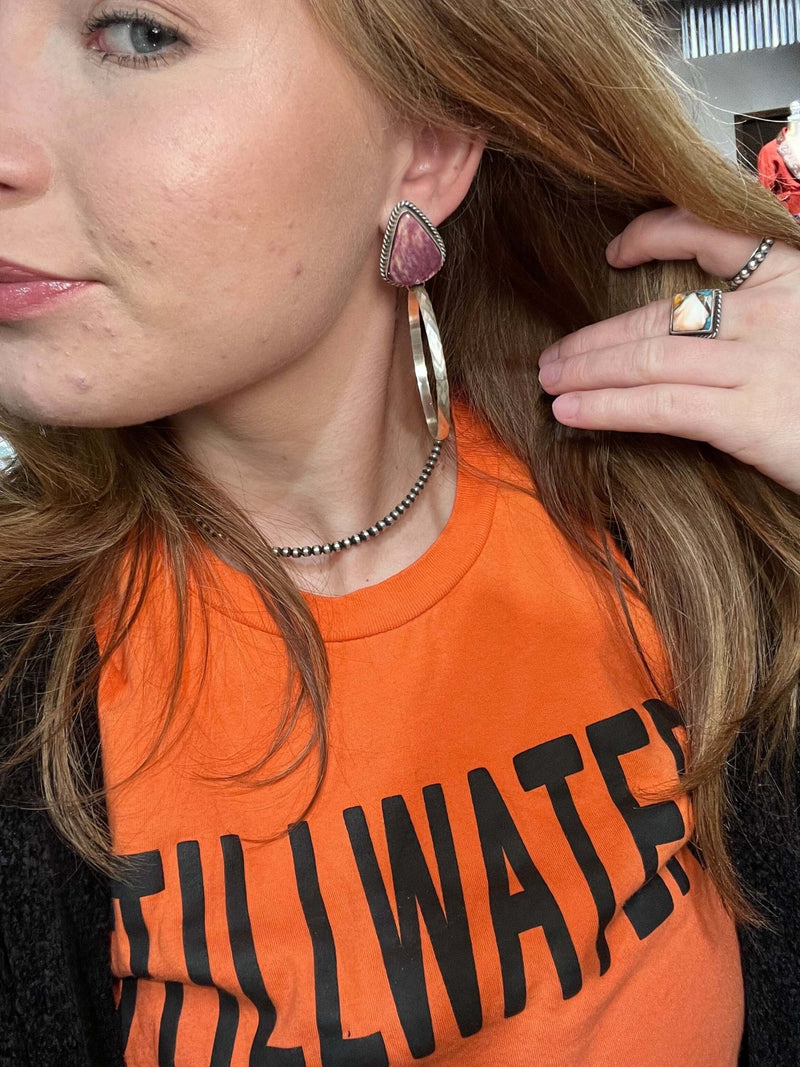 Purple Spiny Post Stamped Hoop Sterling Silver Earring - Country Lace Boutique