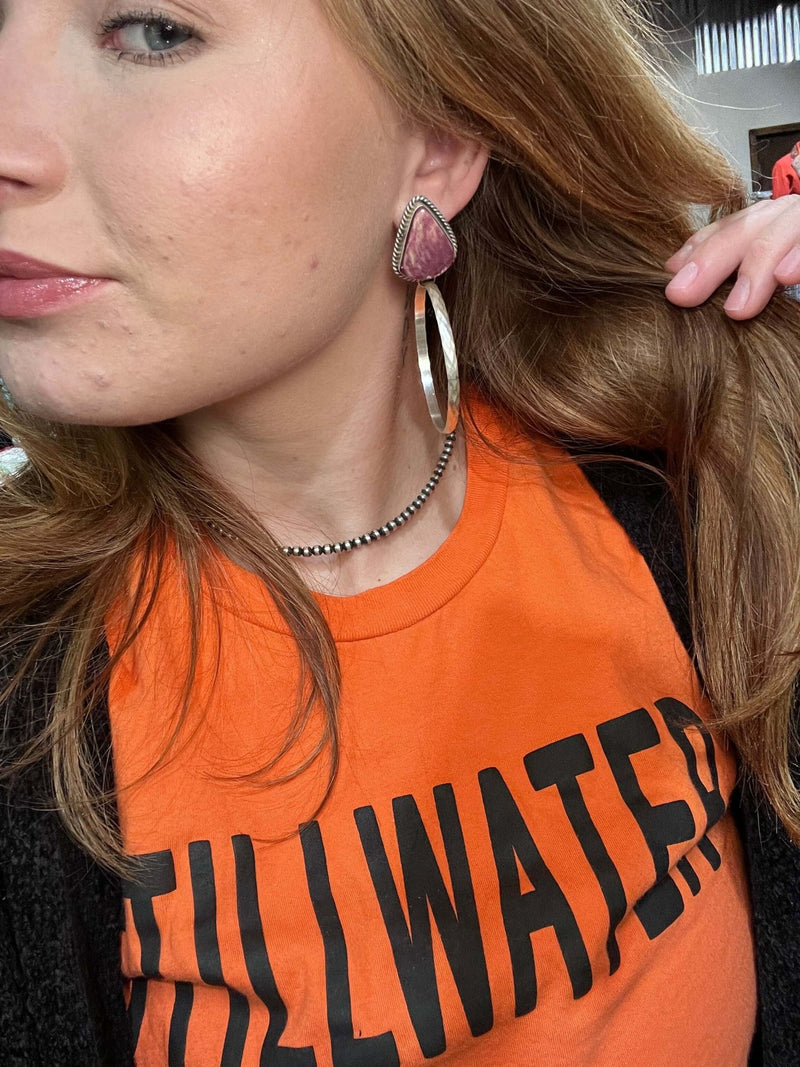 Purple Spiny Post Stamped Hoop Sterling Silver Earring - Country Lace Boutique