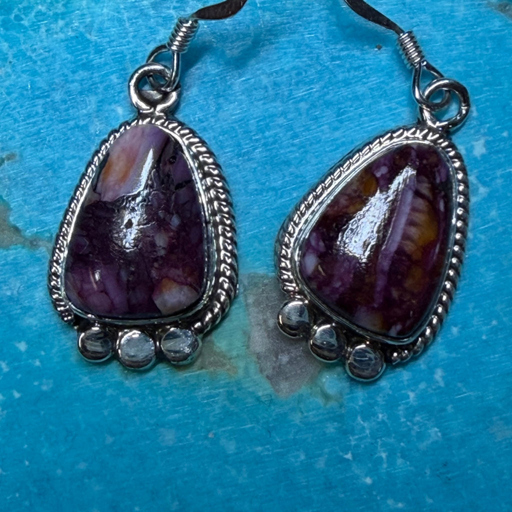 Purple Spiny with Rope Detail French Hook Sterling Silver Earring - Country Lace Boutique