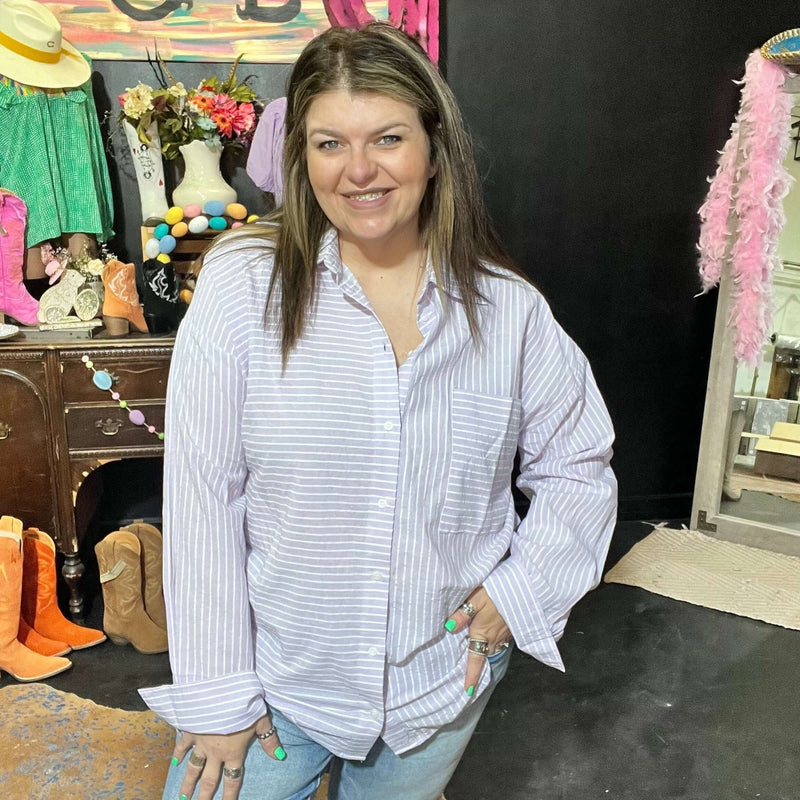 Purple Striped Button Down Top - Country Lace Boutique