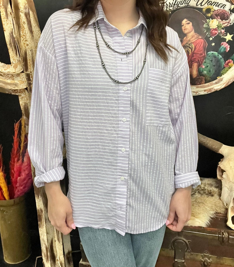Purple Striped Button Down Top - Country Lace Boutique