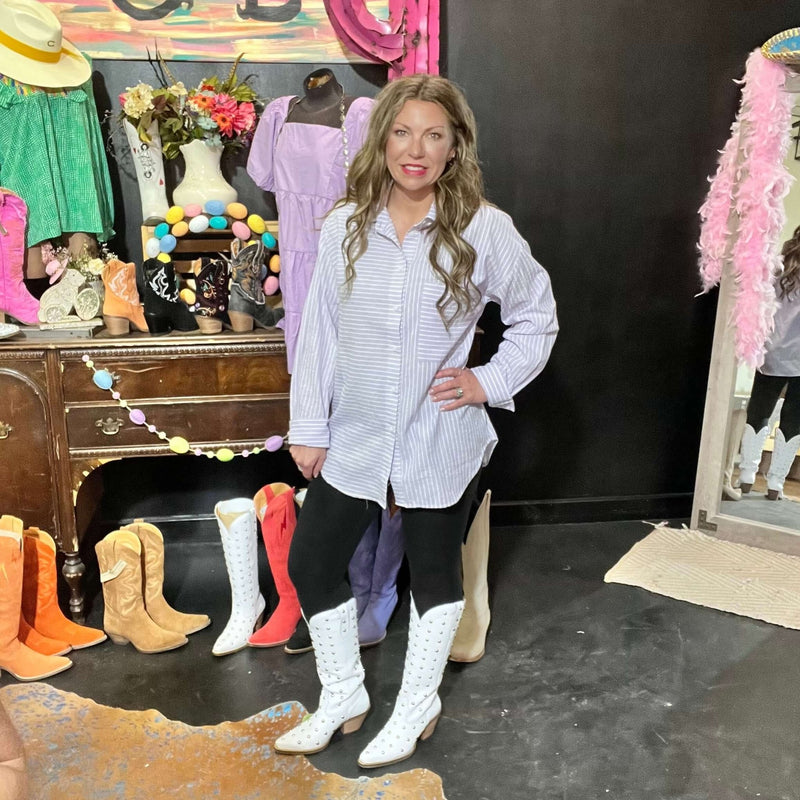 Purple Striped Button Down Top - Country Lace Boutique