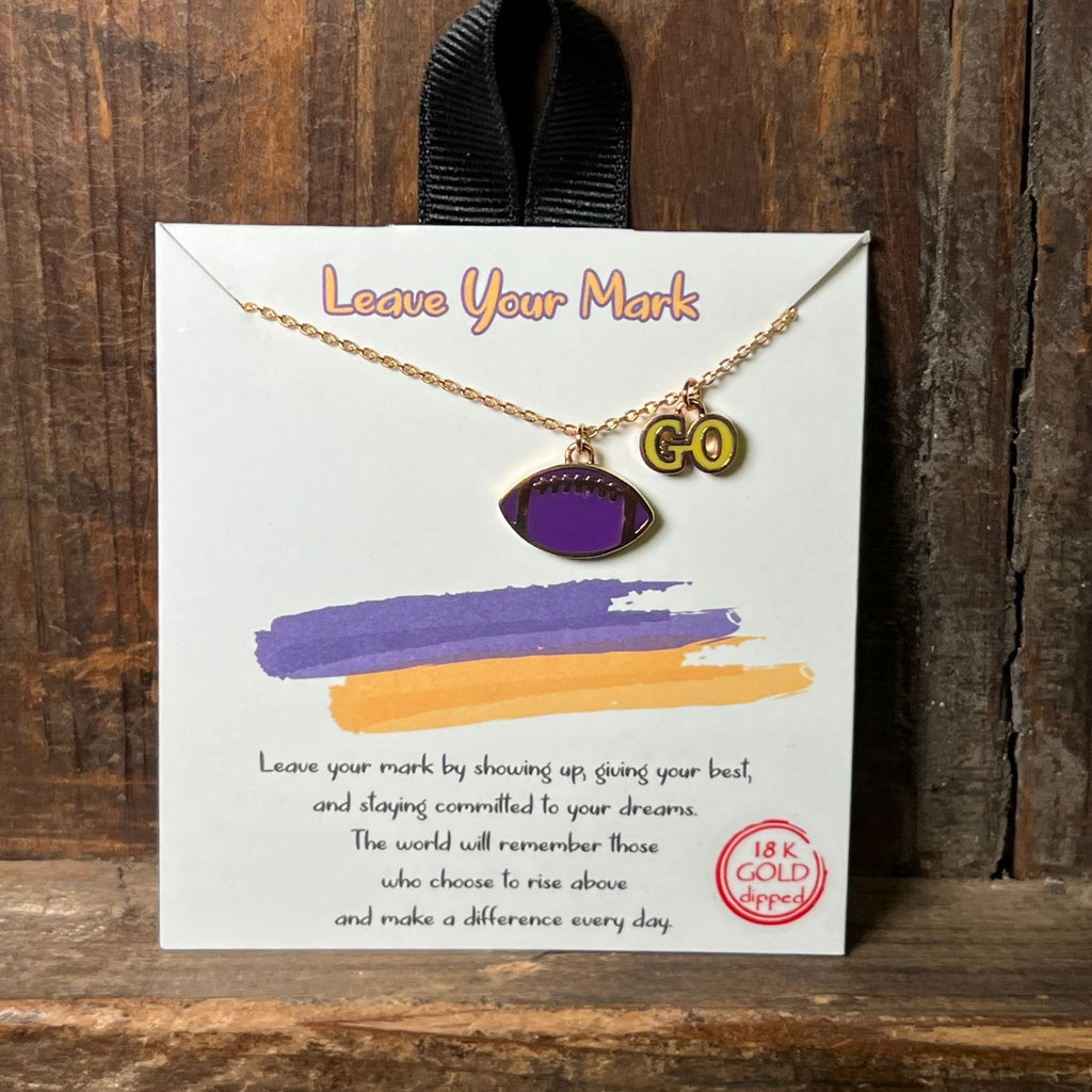 Purple & Yellow Go Football Gold Fashion Necklace - Country Lace Boutique