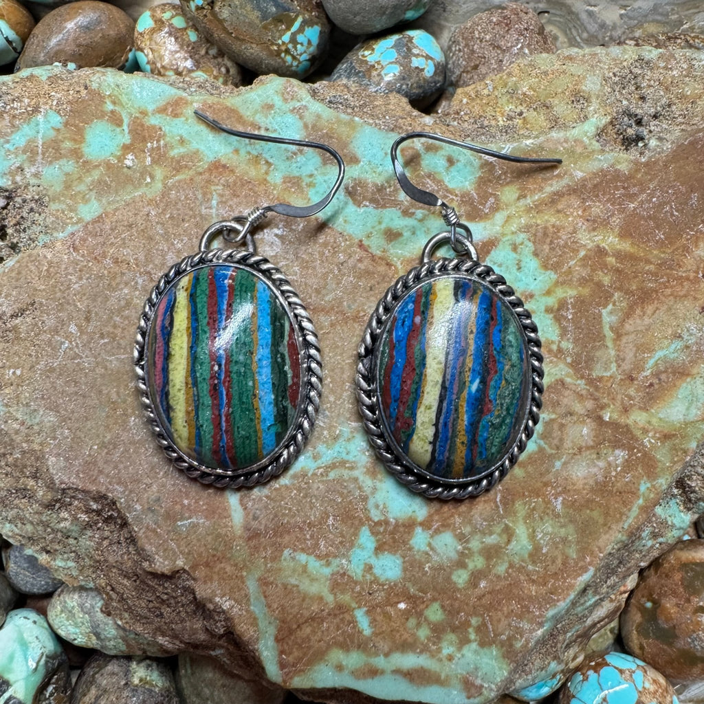 Rainbow Casilica Oval French Hook Sterling Silver Earring - Country Lace Boutique