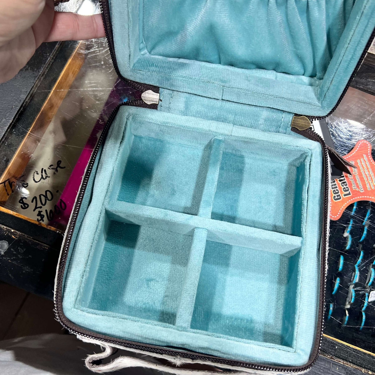 Rainbow Cowhide Square Jewelry Case w/Handle - Country Lace Boutique