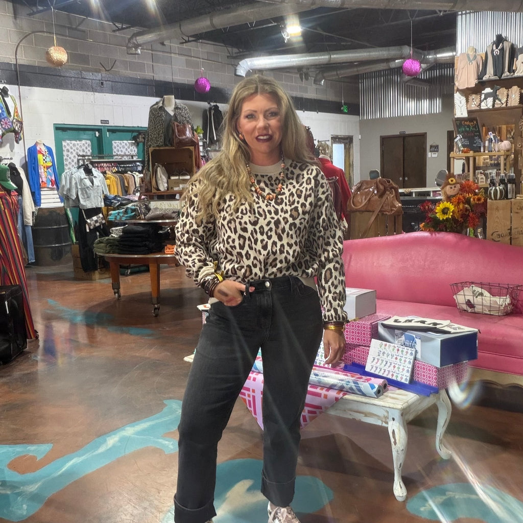 Range and Roar Leopard Long Sleeve Sweater - Country Lace Boutique