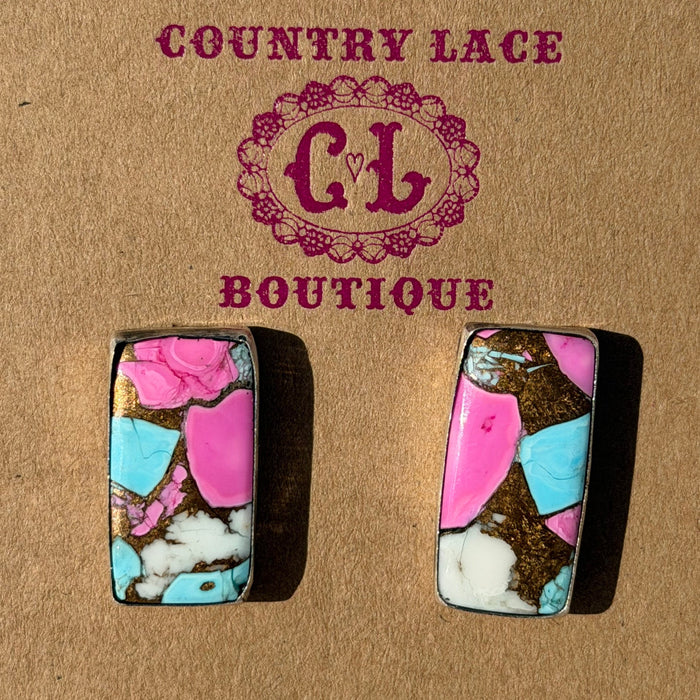 Rectangle Cotton Candy Post Genuine Sterling Silver Earring - Country Lace Boutique