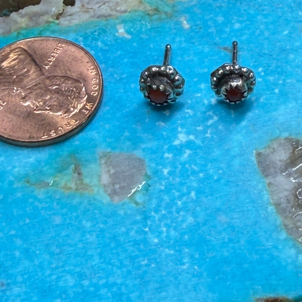 Red Coral Braided Post Stud Sterling Silver Earring - Country Lace Boutique