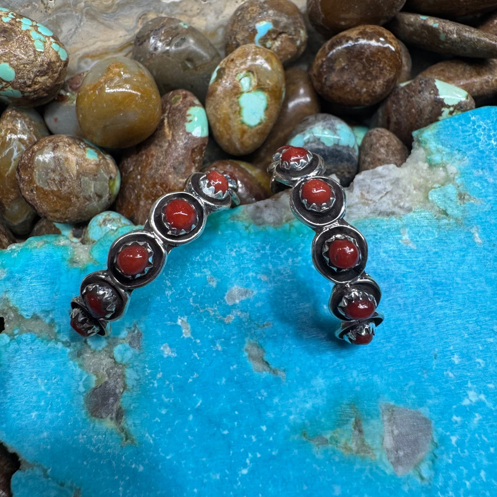 Red Coral Hoop Post Sterling Silver Earring - Country Lace Boutique