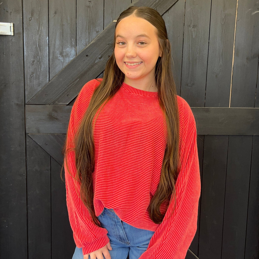 Red Dolman Ribbed Soft Long Sleeve Shirt - Country Lace Boutique