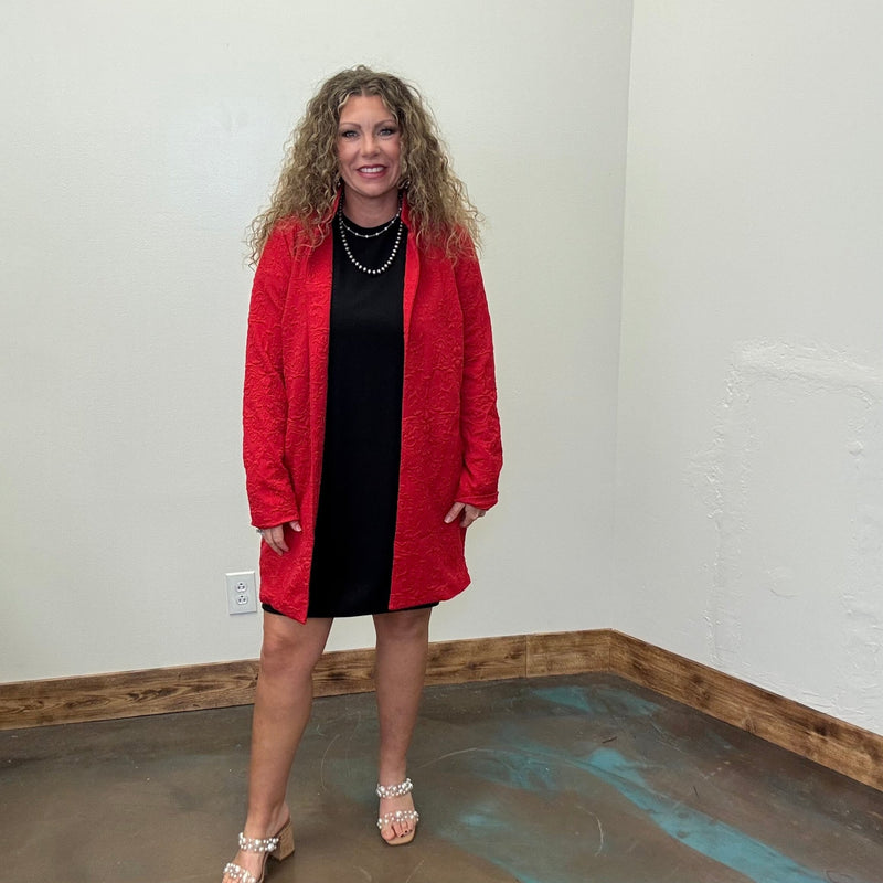 Red Embossed Long Sleeve Swing Cardigan/Jacket - Country Lace Boutique