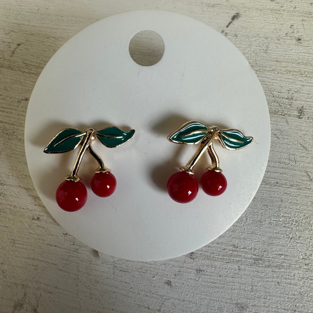 Red Hot Cherry Gold Post Fashion Earrings - Country Lace Boutique