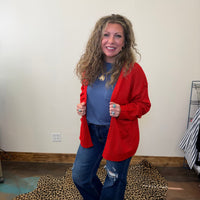 Red Long Sleeve Sweater Cardigan - Country Lace Boutique