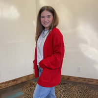 Red Long Sleeve Sweater Cardigan - Country Lace Boutique