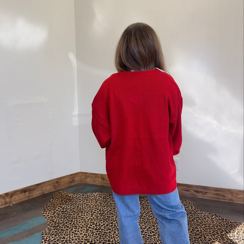 Red Long Sleeve Sweater Cardigan - Country Lace Boutique