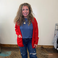 Red Long Sleeve Sweater Cardigan - Country Lace Boutique