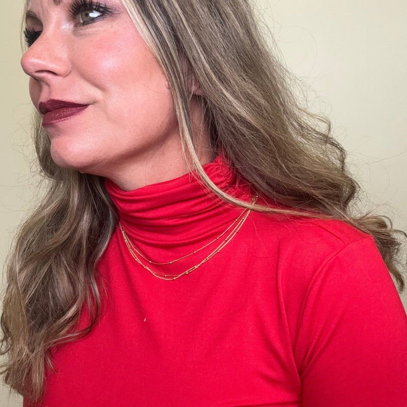 Red Longsleeve Turtle Neck Top - Country Lace Boutique