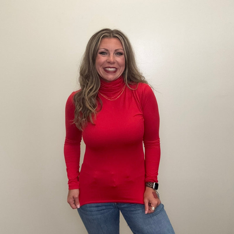 Red Longsleeve Turtle Neck Top - Country Lace Boutique