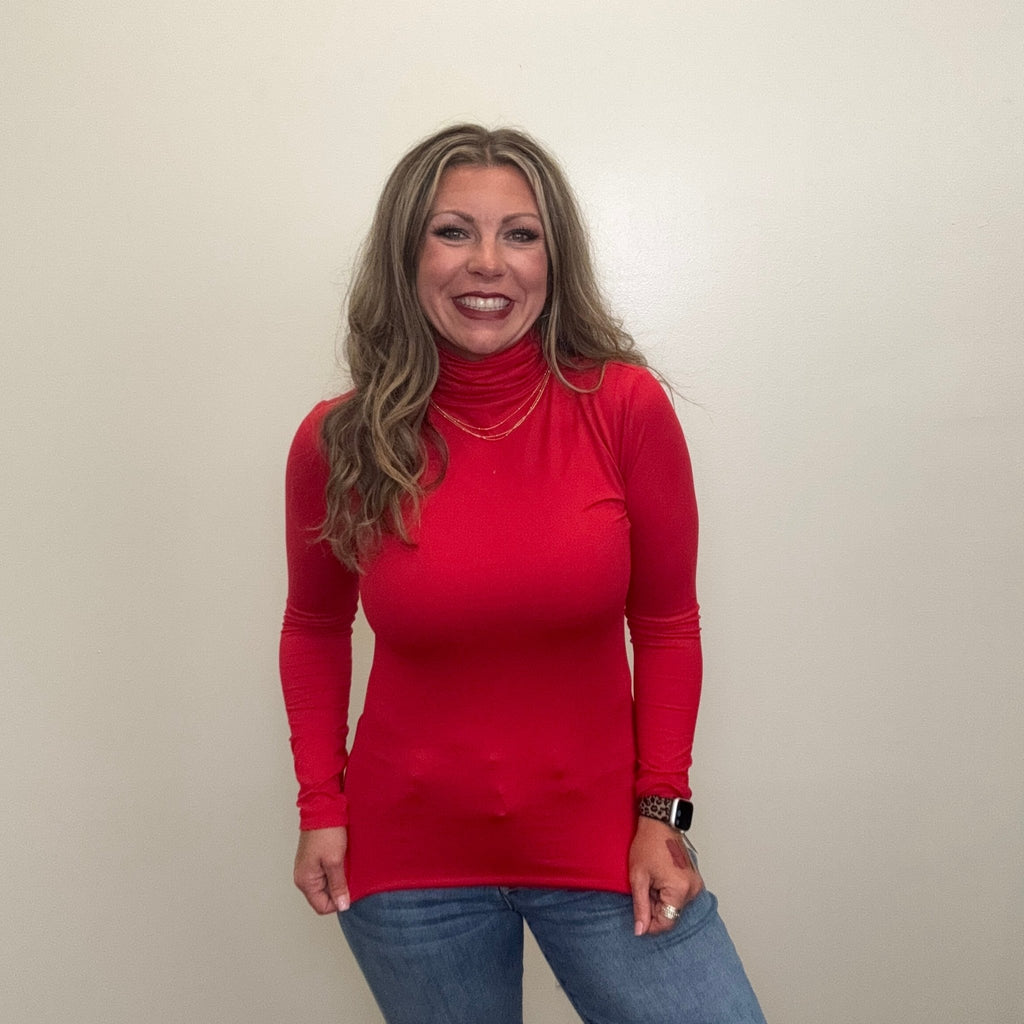 Red Longsleeve Turtle Neck Top - Country Lace Boutique