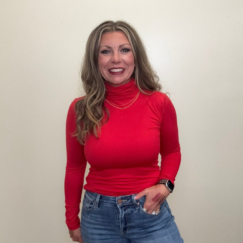 Red Longsleeve Turtle Neck Top - Country Lace Boutique