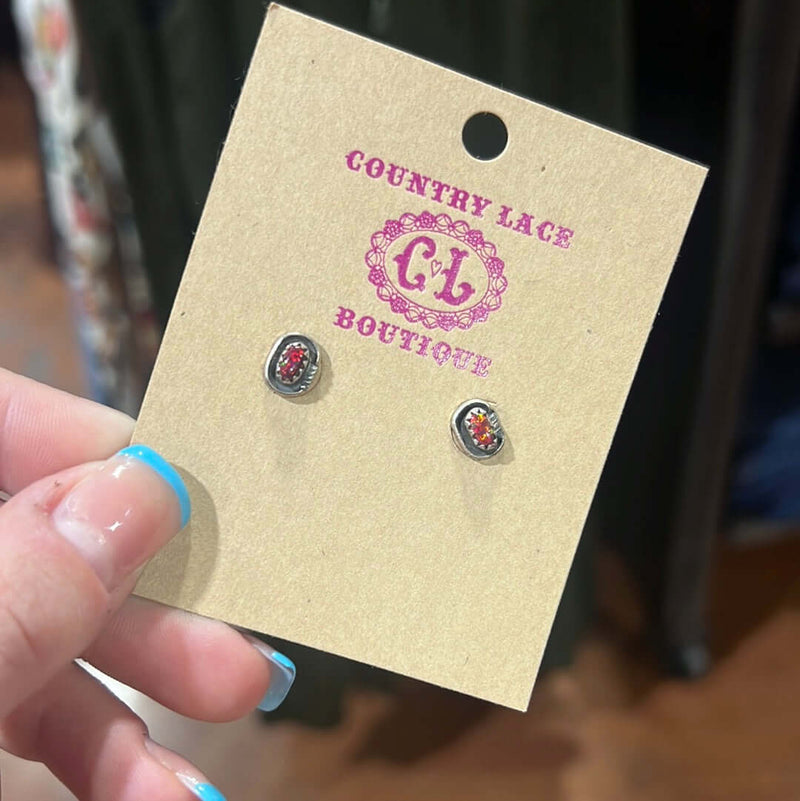 Red Opal Patina Stud Post Sterling Silver Earring - Country Lace Boutique