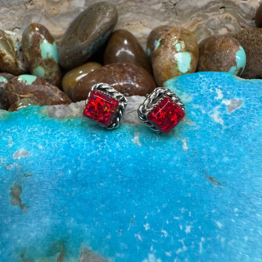 Red Opal Post Stud Sterling Silver Earring - Country Lace Boutique