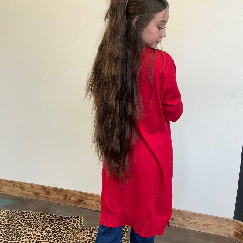 Red Open Front w/ Pockets Long Sleeve Cardigan - Country Lace Boutique