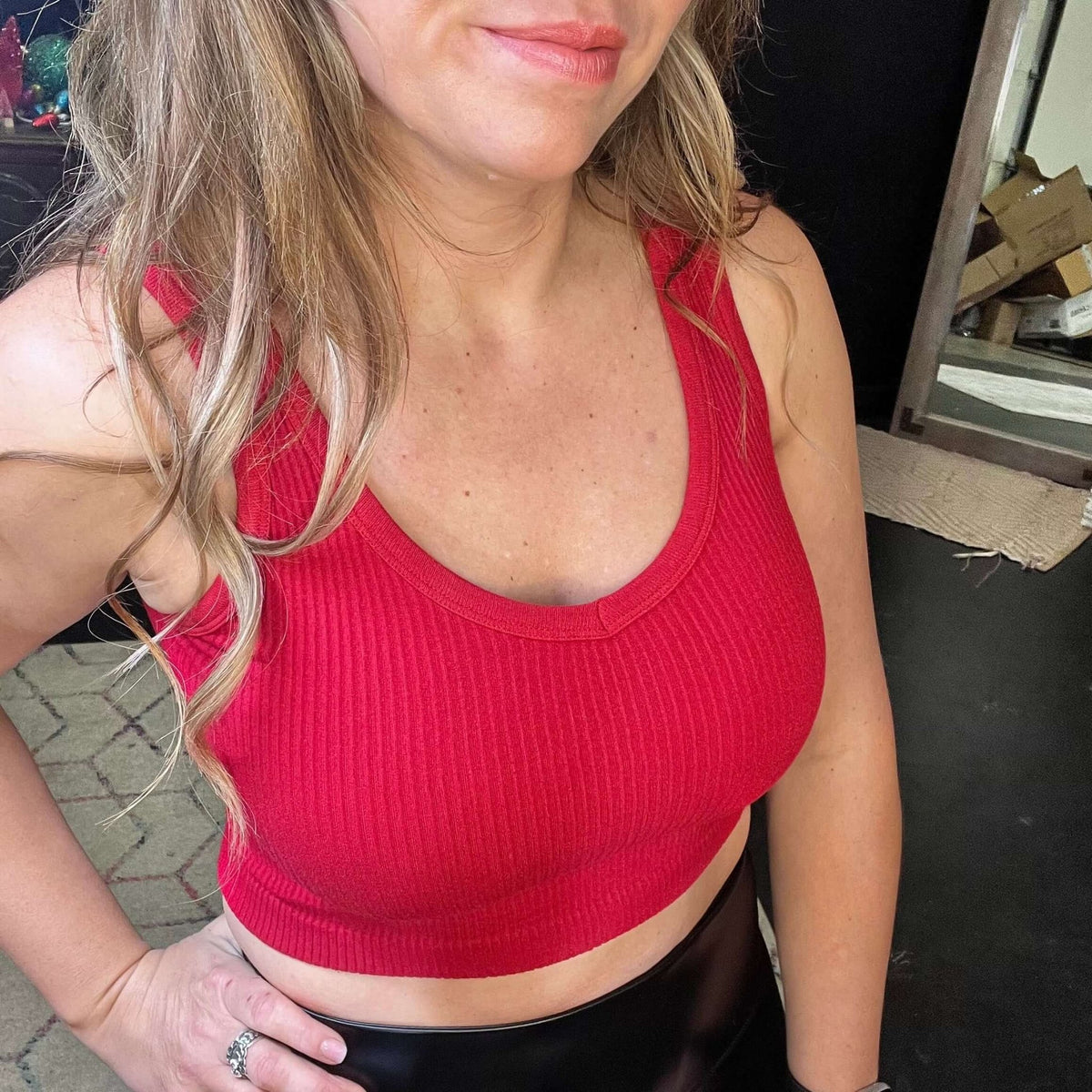 Red Ribbed Bra/ Crop Tank Top - Country Lace Boutique