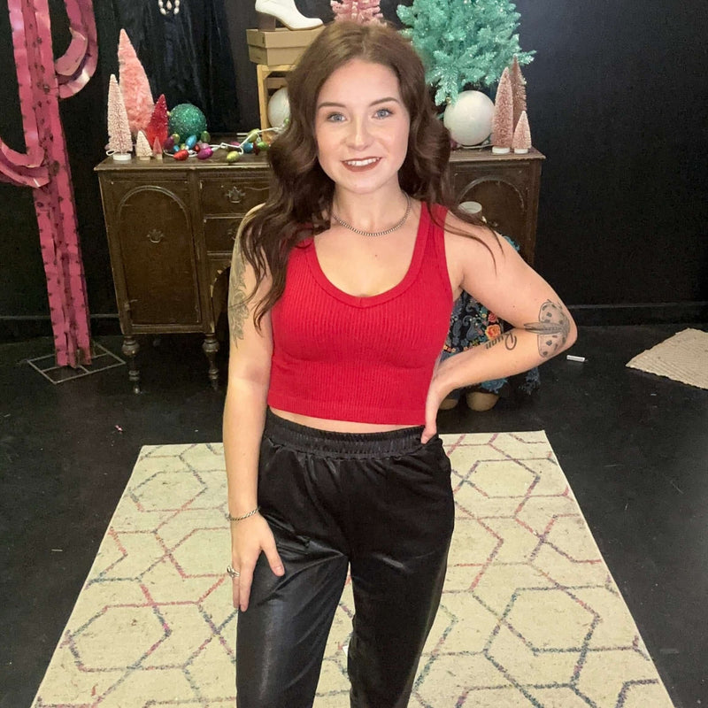 Red Ribbed Bra/ Crop Tank Top - Country Lace Boutique