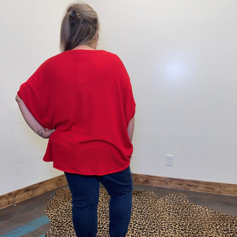 Red Ribbed Dolman Shortsleeve Top - Country Lace Boutique
