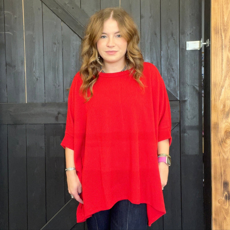 Red Ribbed Dolman Shortsleeve Top - Country Lace Boutique